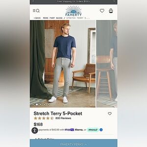 Faherty Men’s Stretch Terry 5-pocket pant. Size 36, 32 inseam.